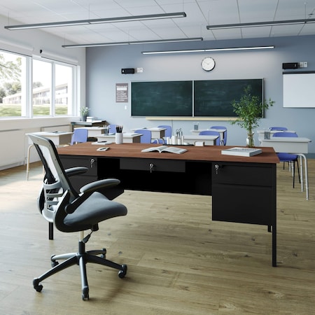 Flash Furniture 30 in D X Walnut, 70 in W X GC-M-BLK-180-WLN-GG